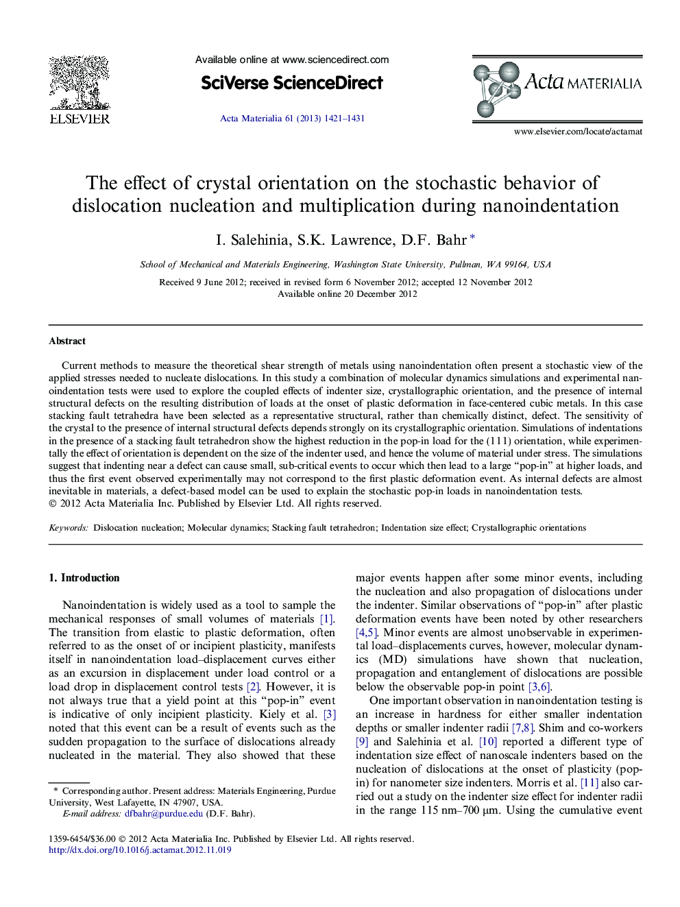 The effect of crystal orientation on the stochastic behavior of dislocation nucleation and multiplication during nanoindentation