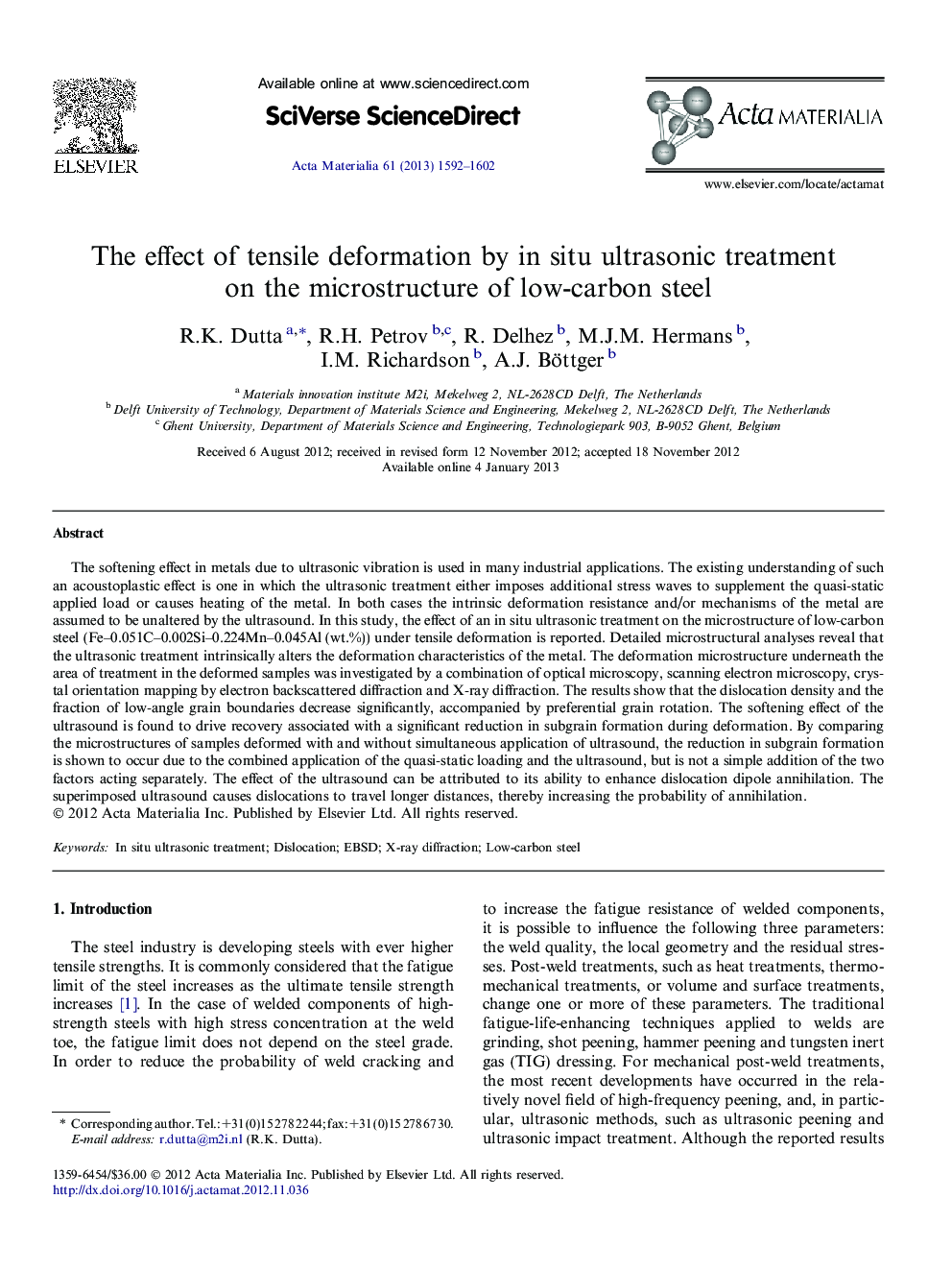 The effect of tensile deformation by in situ ultrasonic treatment on the microstructure of low-carbon steel