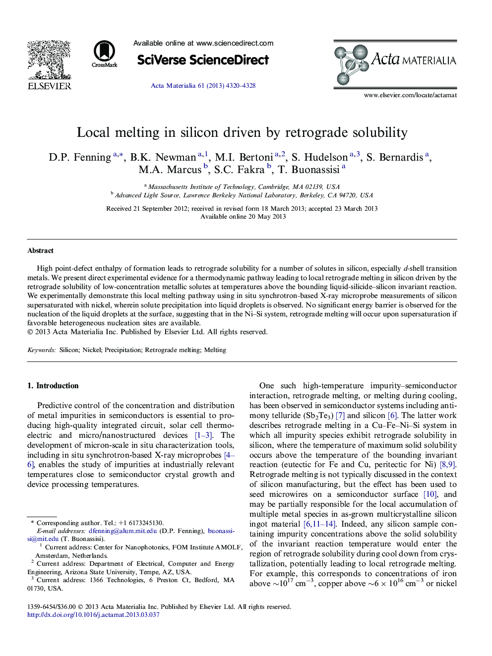 Local melting in silicon driven by retrograde solubility