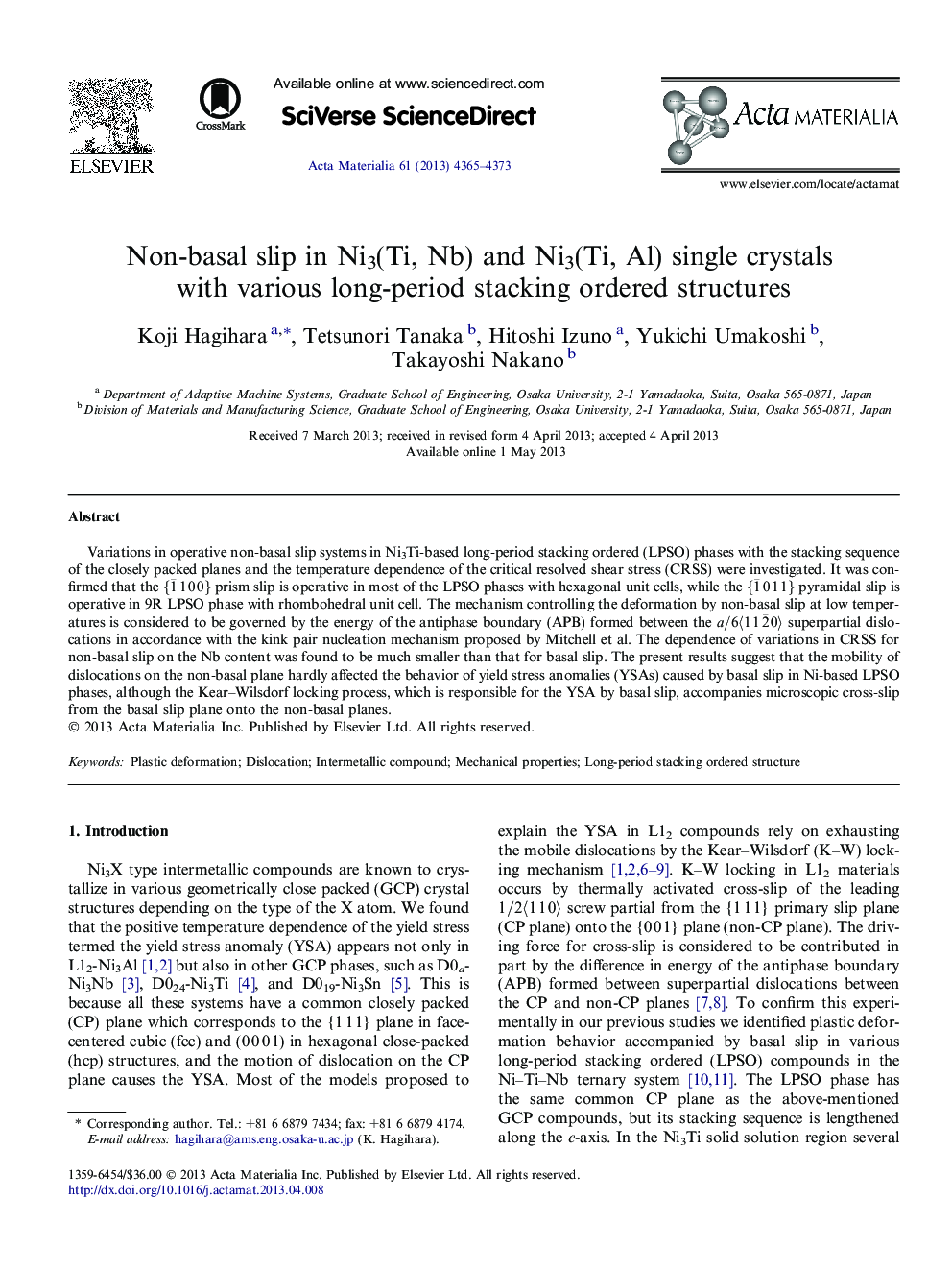 Non-basal slip in Ni3(Ti, Nb) and Ni3(Ti, Al) single crystals with various long-period stacking ordered structures