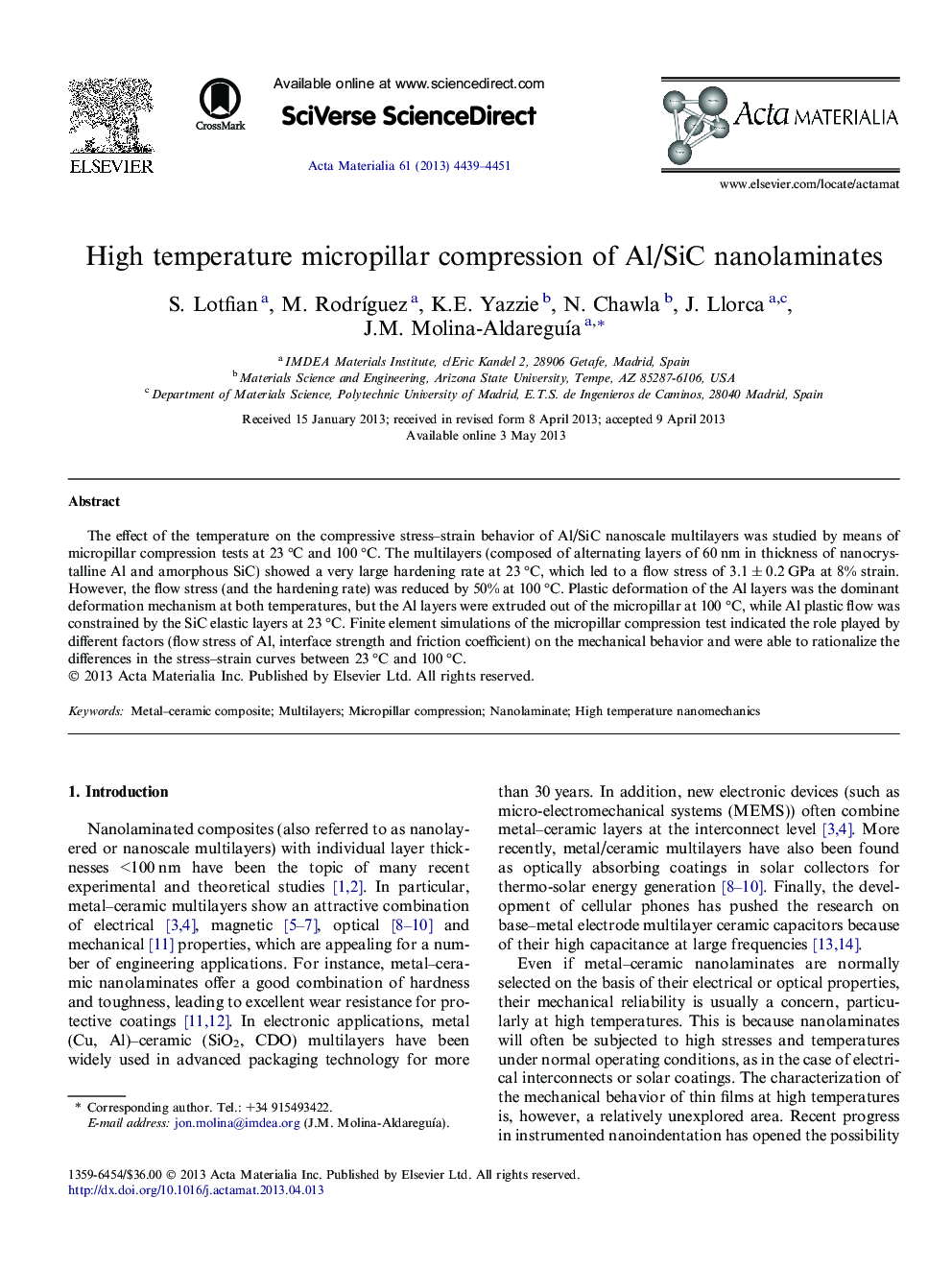 High temperature micropillar compression of Al/SiC nanolaminates