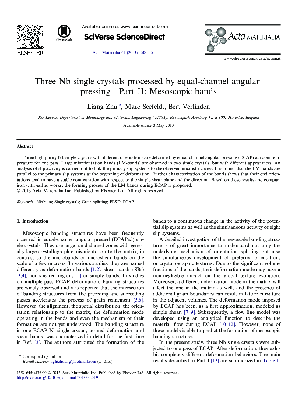 Three Nb single crystals processed by equal-channel angular pressing—Part II: Mesoscopic bands