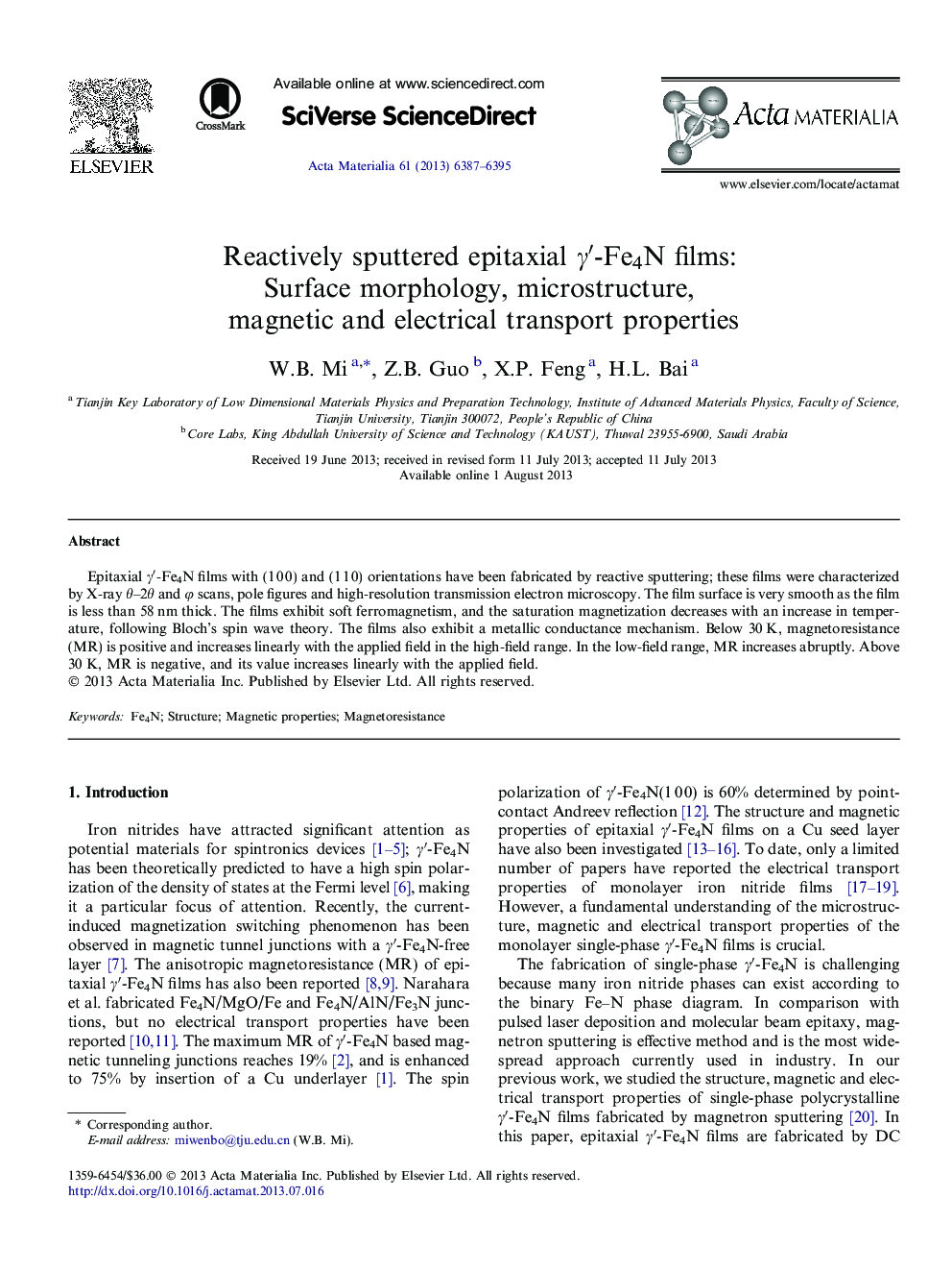 Reactively sputtered epitaxial γ′-Fe4N films: Surface morphology, microstructure, magnetic and electrical transport properties