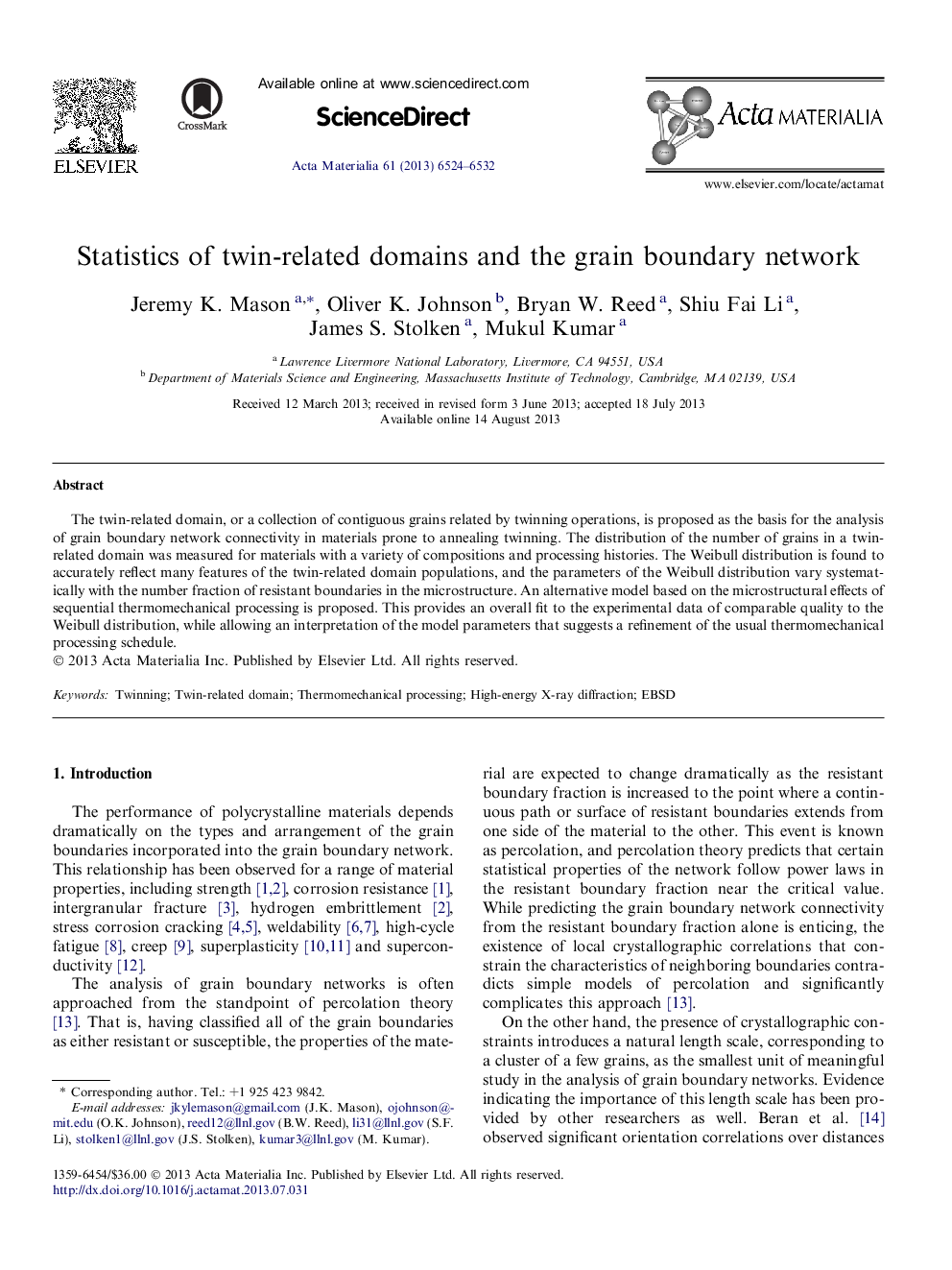 Statistics of twin-related domains and the grain boundary network