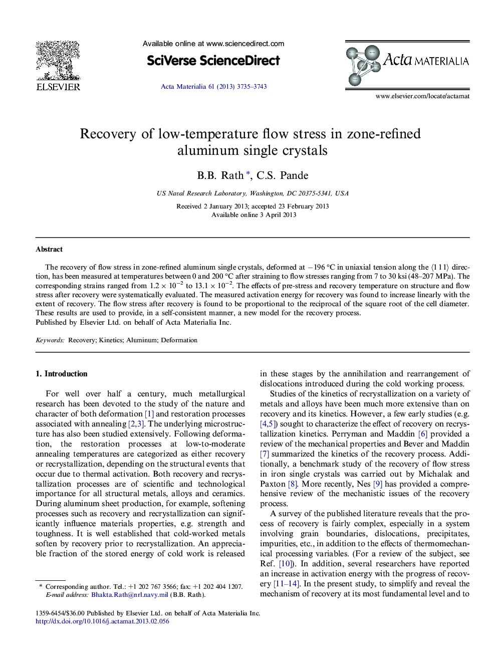 Recovery of low-temperature flow stress in zone-refined aluminum single crystals