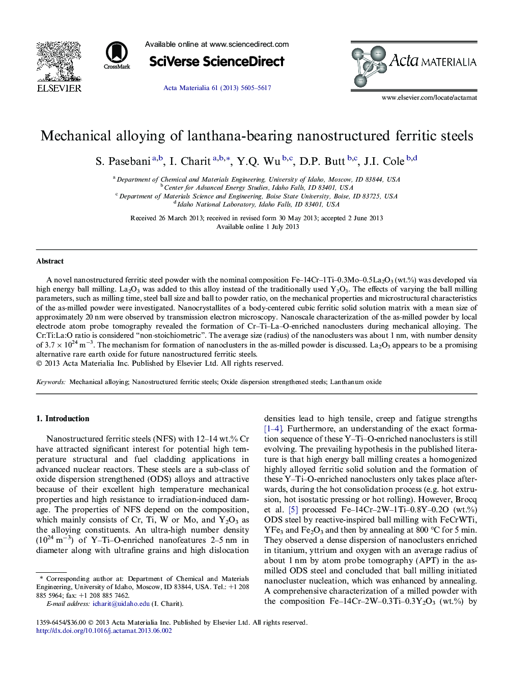 Mechanical alloying of lanthana-bearing nanostructured ferritic steels