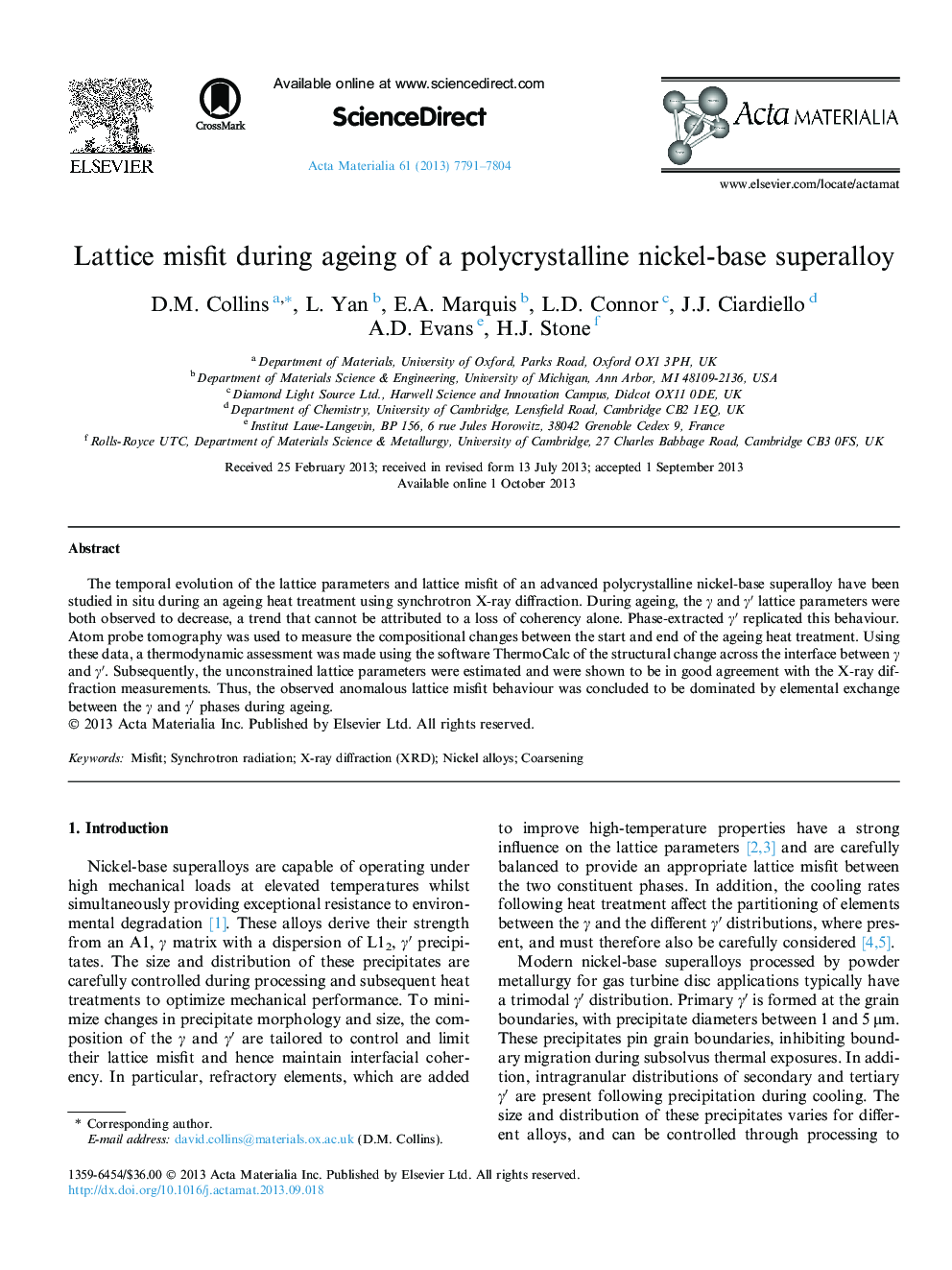 Lattice misfit during ageing of a polycrystalline nickel-base superalloy