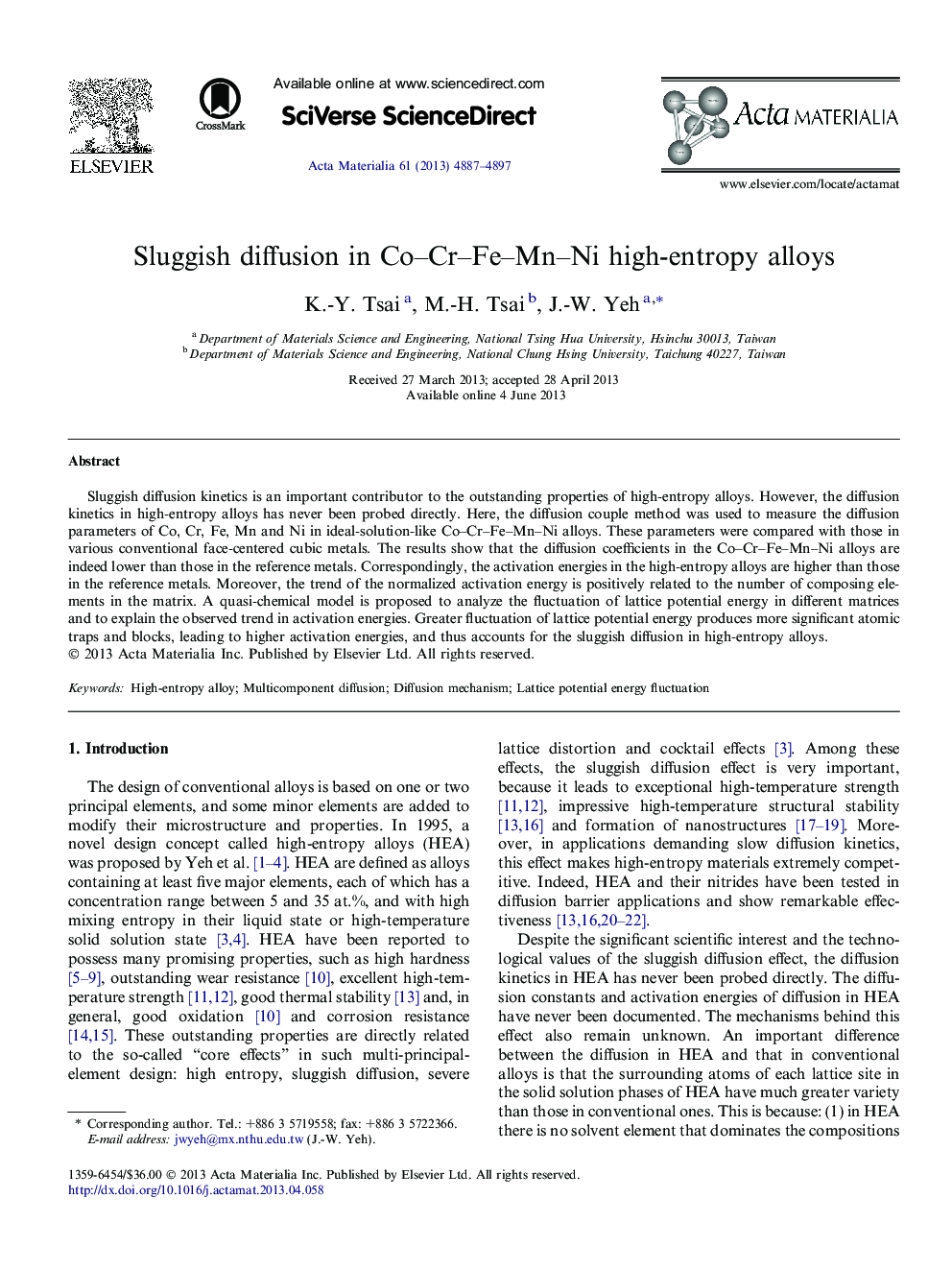 Sluggish diffusion in Co–Cr–Fe–Mn–Ni high-entropy alloys