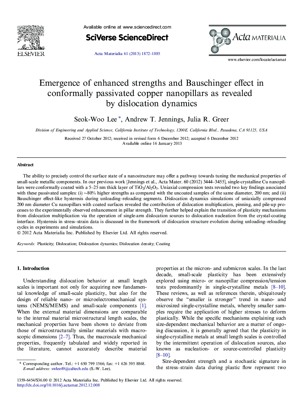 Emergence of enhanced strengths and Bauschinger effect in conformally passivated copper nanopillars as revealed by dislocation dynamics