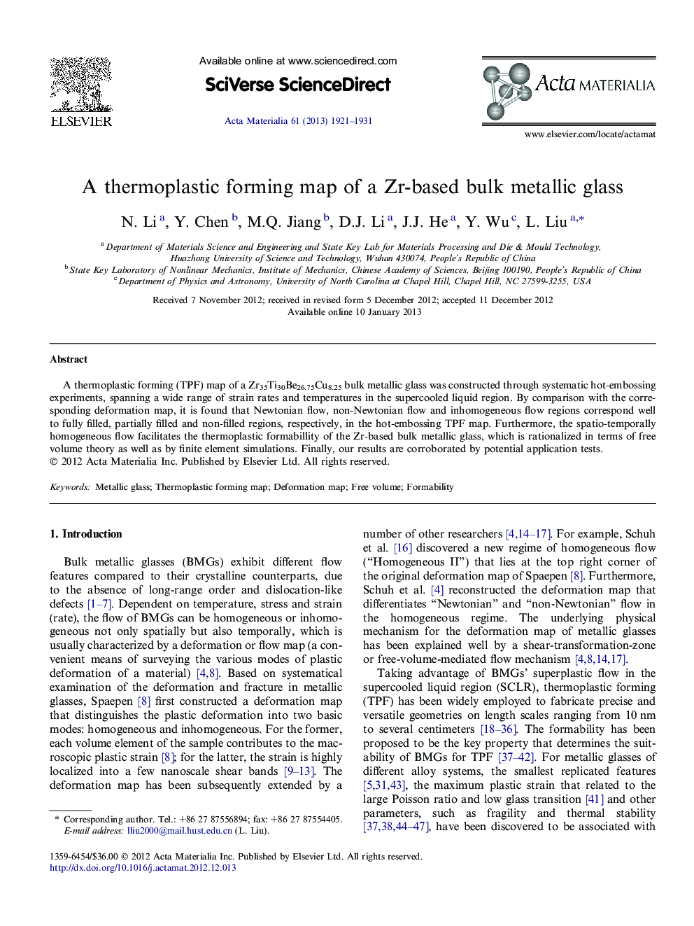 A thermoplastic forming map of a Zr-based bulk metallic glass