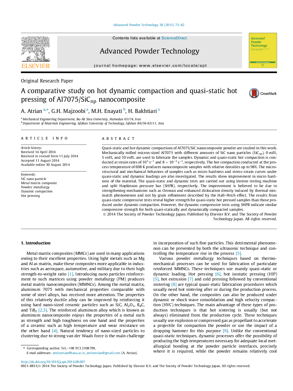 A comparative study on hot dynamic compaction and quasi-static hot pressing of Al7075/SiCnp nanocomposite