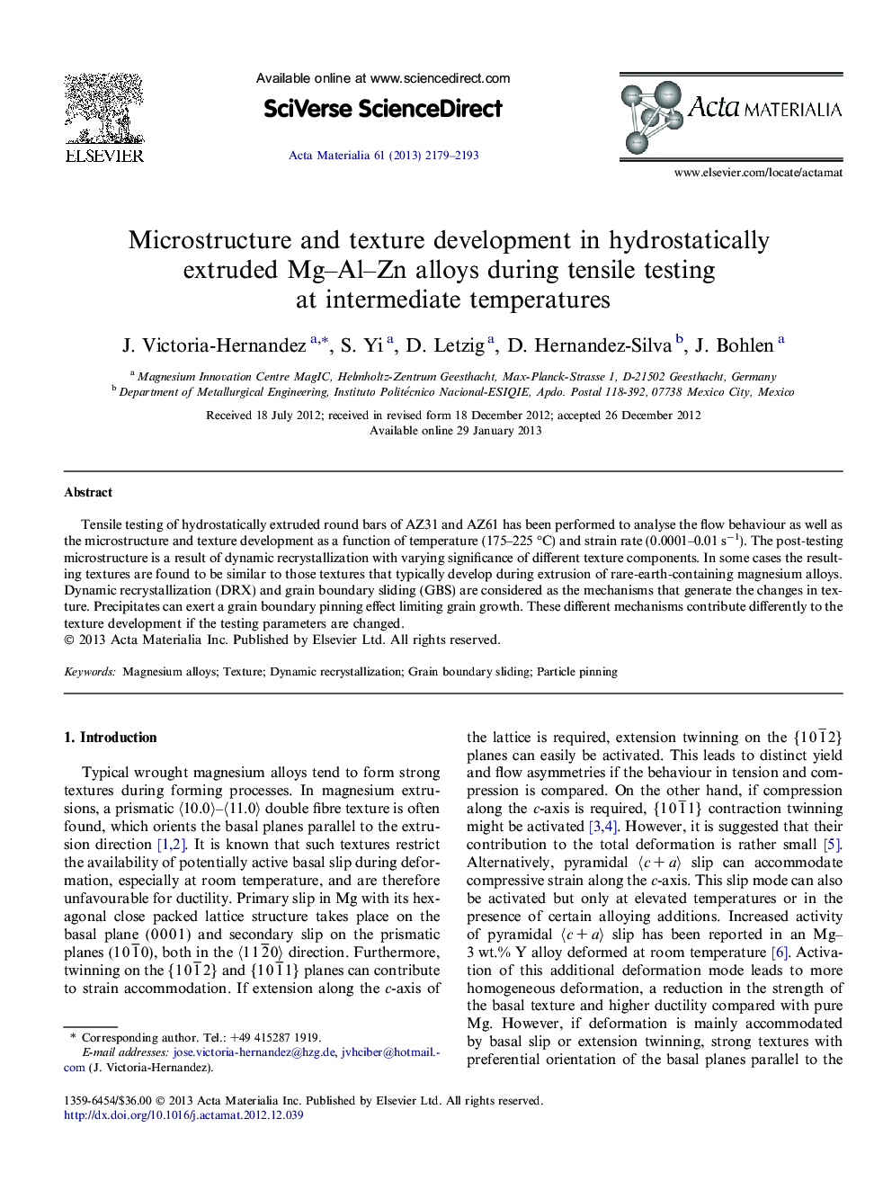 Microstructure and texture development in hydrostatically extruded Mg–Al–Zn alloys during tensile testing at intermediate temperatures