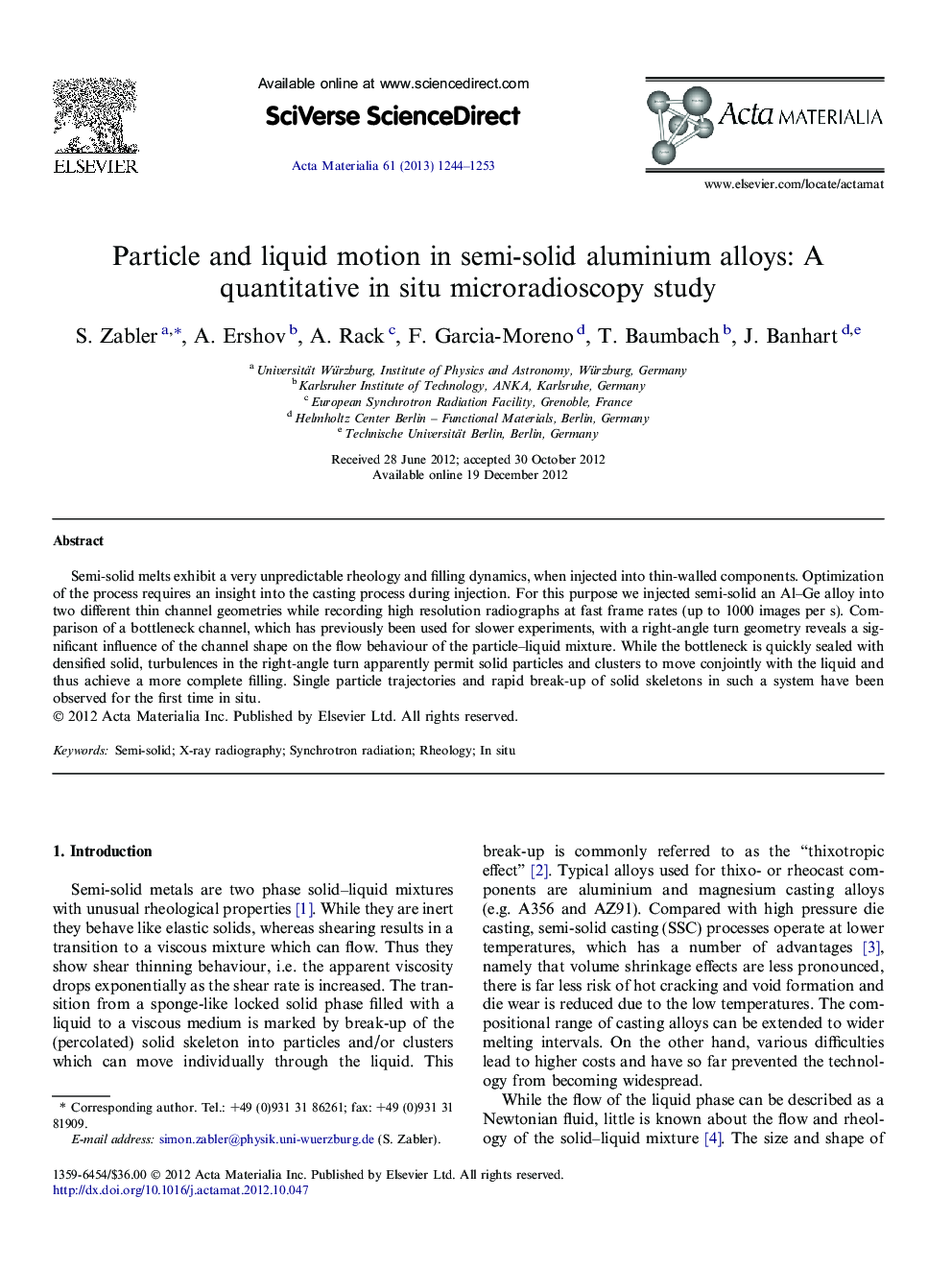 Particle and liquid motion in semi-solid aluminium alloys: A quantitative in situ microradioscopy study