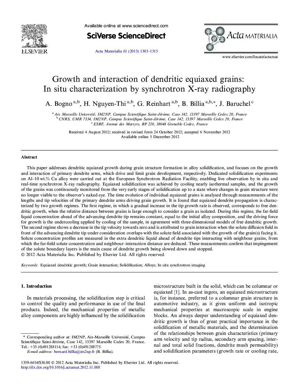 Growth and interaction of dendritic equiaxed grains: In situ characterization by synchrotron X-ray radiography