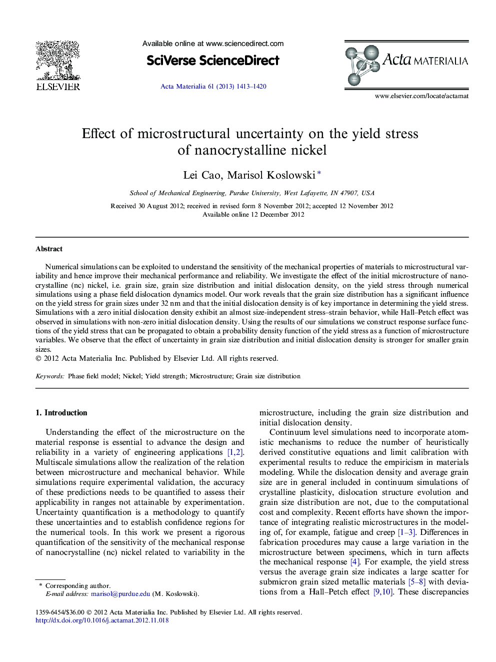 Effect of microstructural uncertainty on the yield stress of nanocrystalline nickel