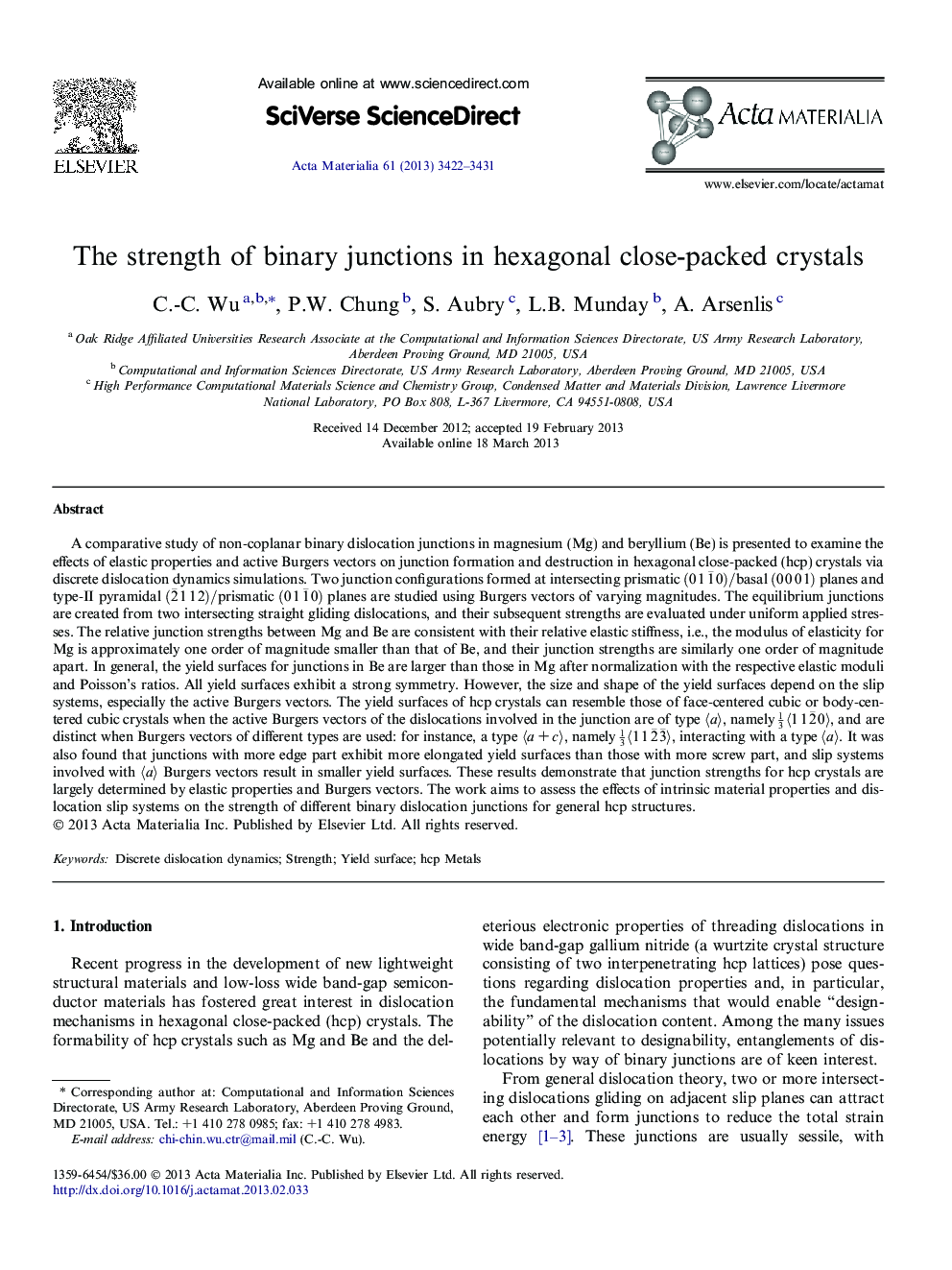 The strength of binary junctions in hexagonal close-packed crystals