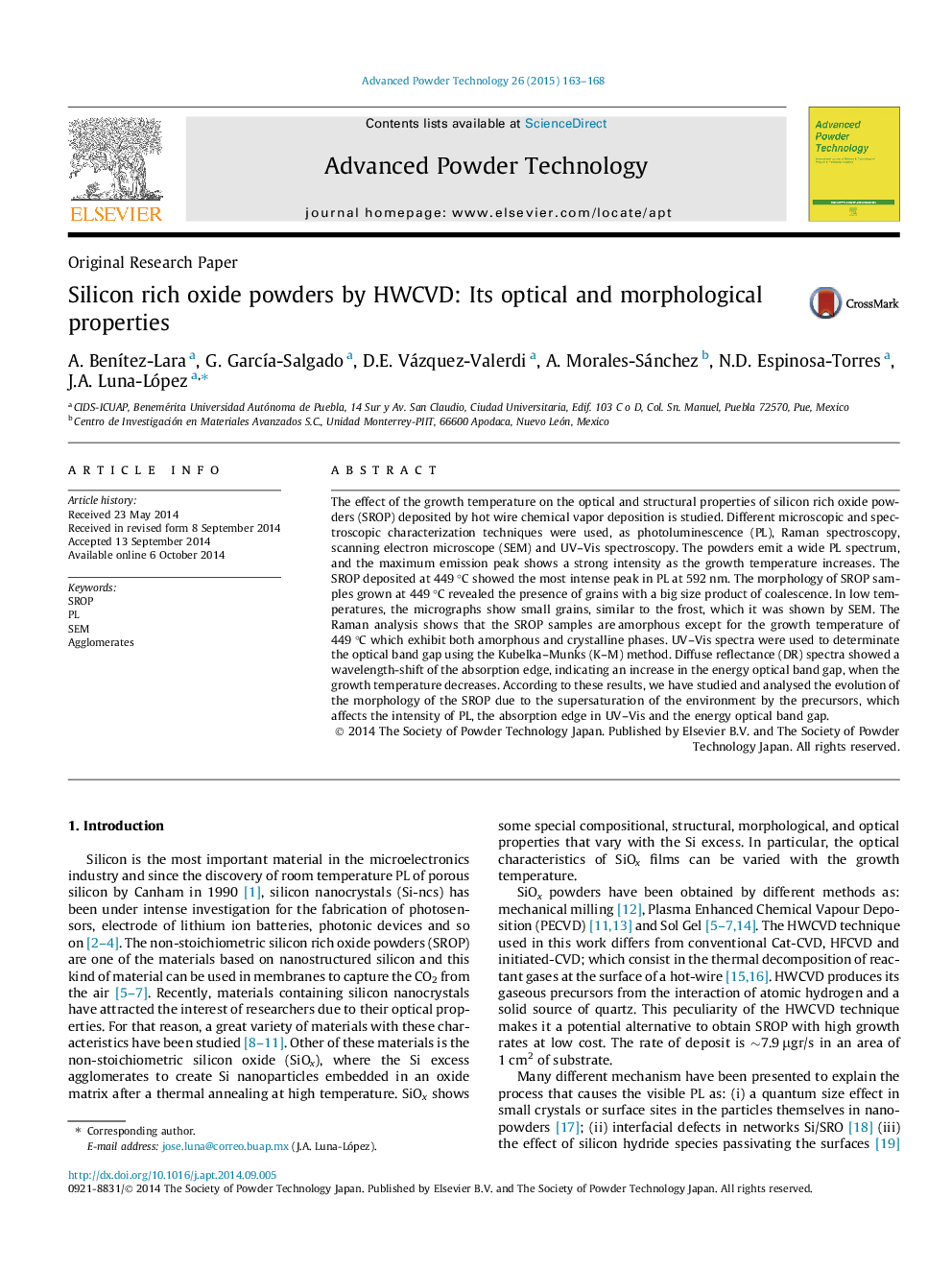 Silicon rich oxide powders by HWCVD: Its optical and morphological properties