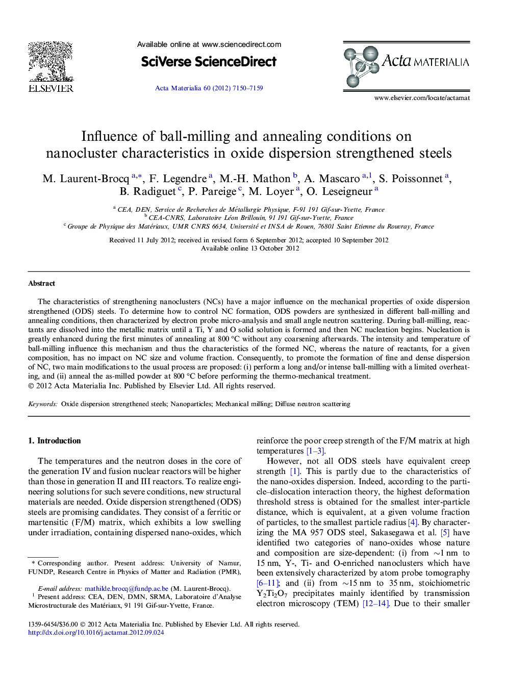 Influence of ball-milling and annealing conditions on nanocluster characteristics in oxide dispersion strengthened steels