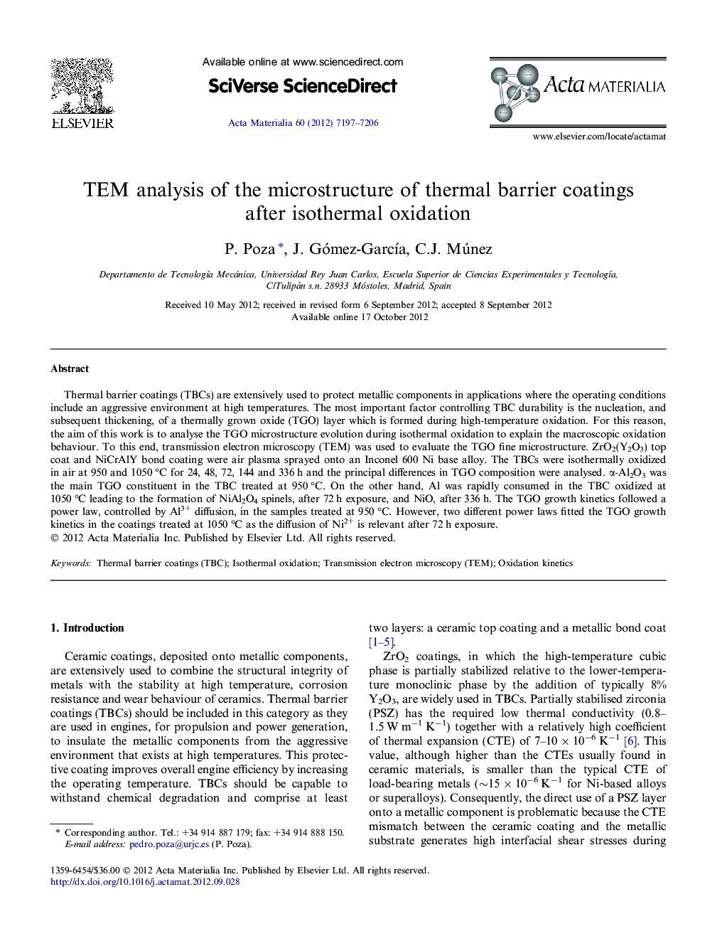 TEM analysis of the microstructure of thermal barrier coatings after isothermal oxidation