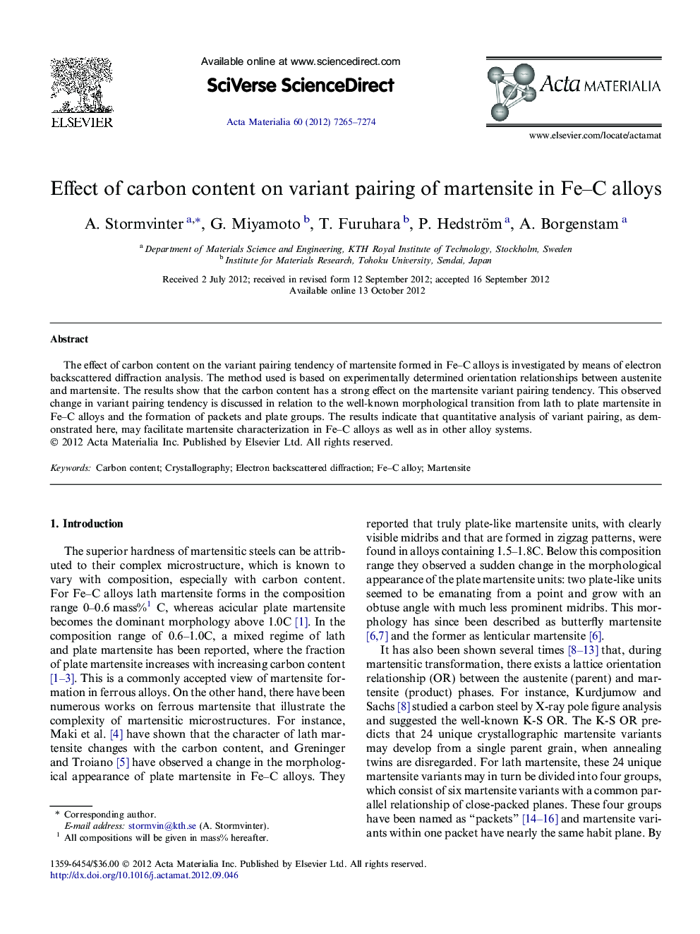 Effect of carbon content on variant pairing of martensite in Fe–C alloys