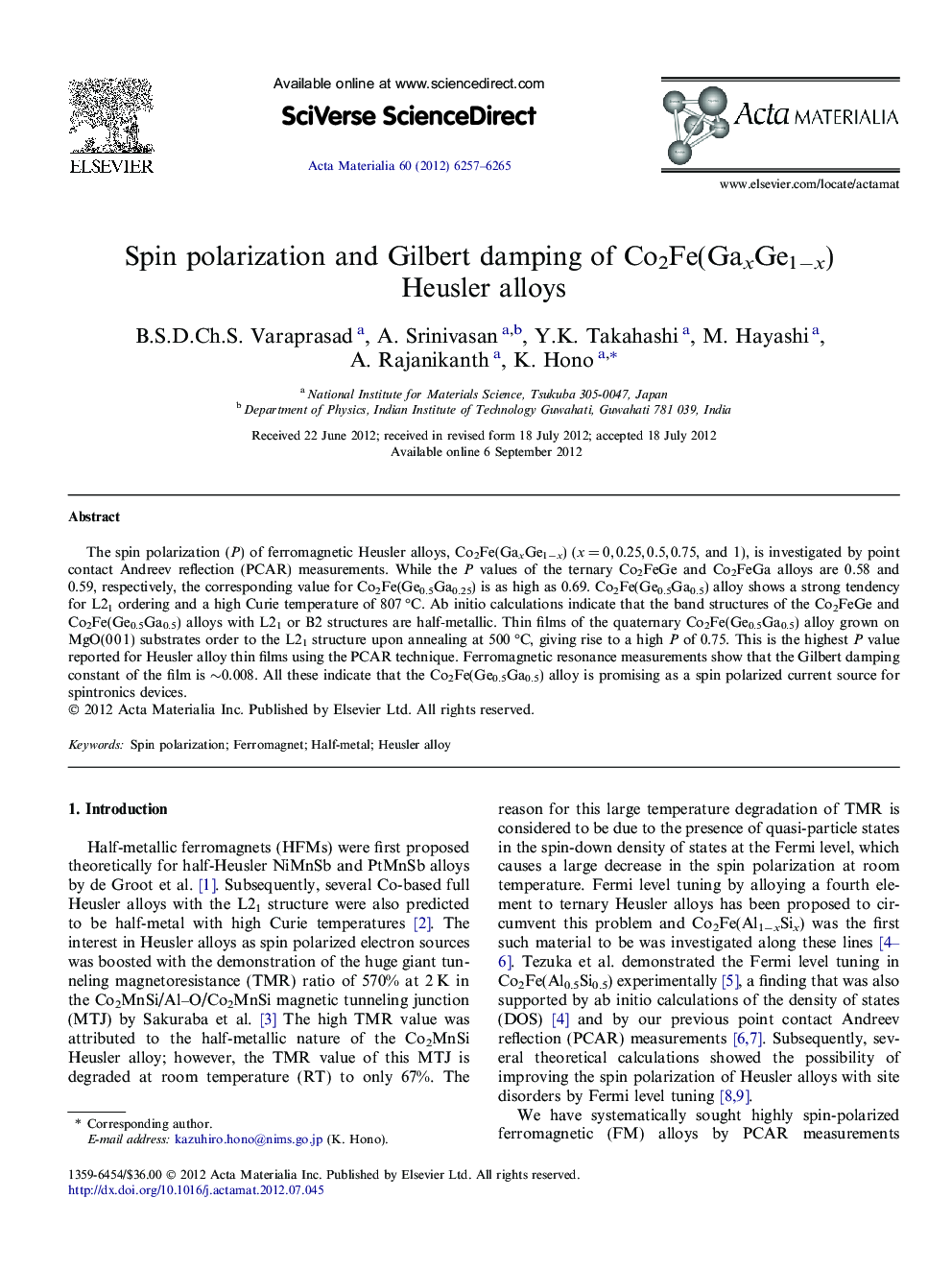 Spin polarization and Gilbert damping of Co2Fe(GaxGe1−x) Heusler alloys