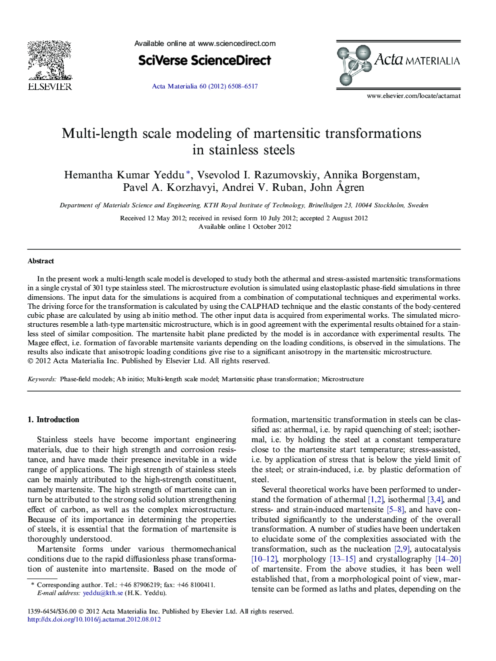 Multi-length scale modeling of martensitic transformations in stainless steels