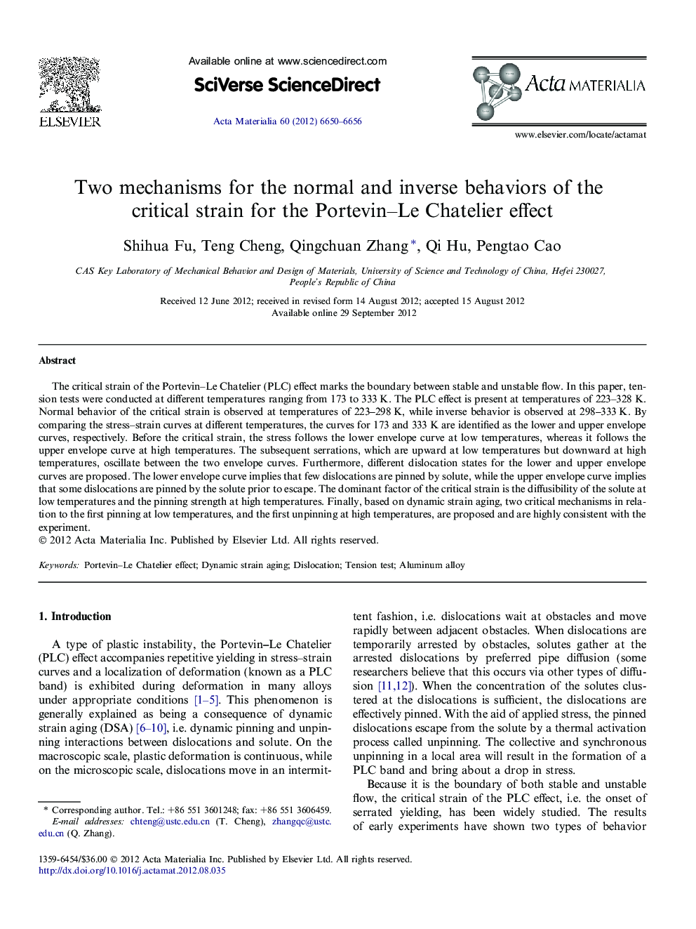 Two mechanisms for the normal and inverse behaviors of the critical strain for the Portevin–Le Chatelier effect