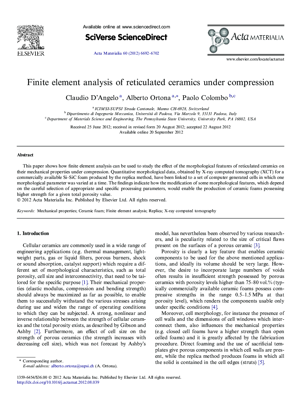 Finite element analysis of reticulated ceramics under compression