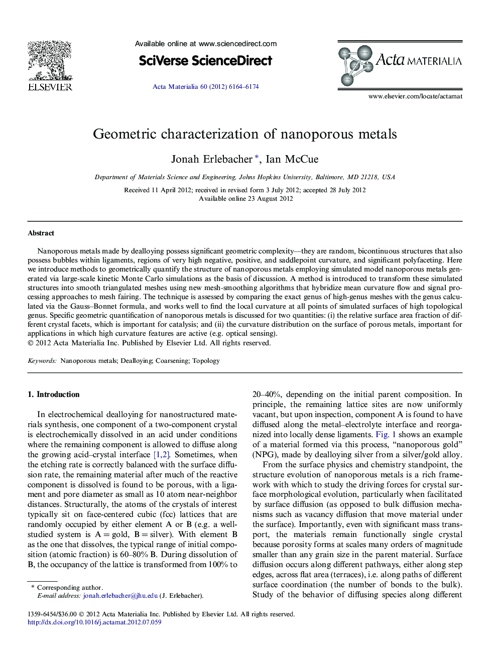 Geometric characterization of nanoporous metals