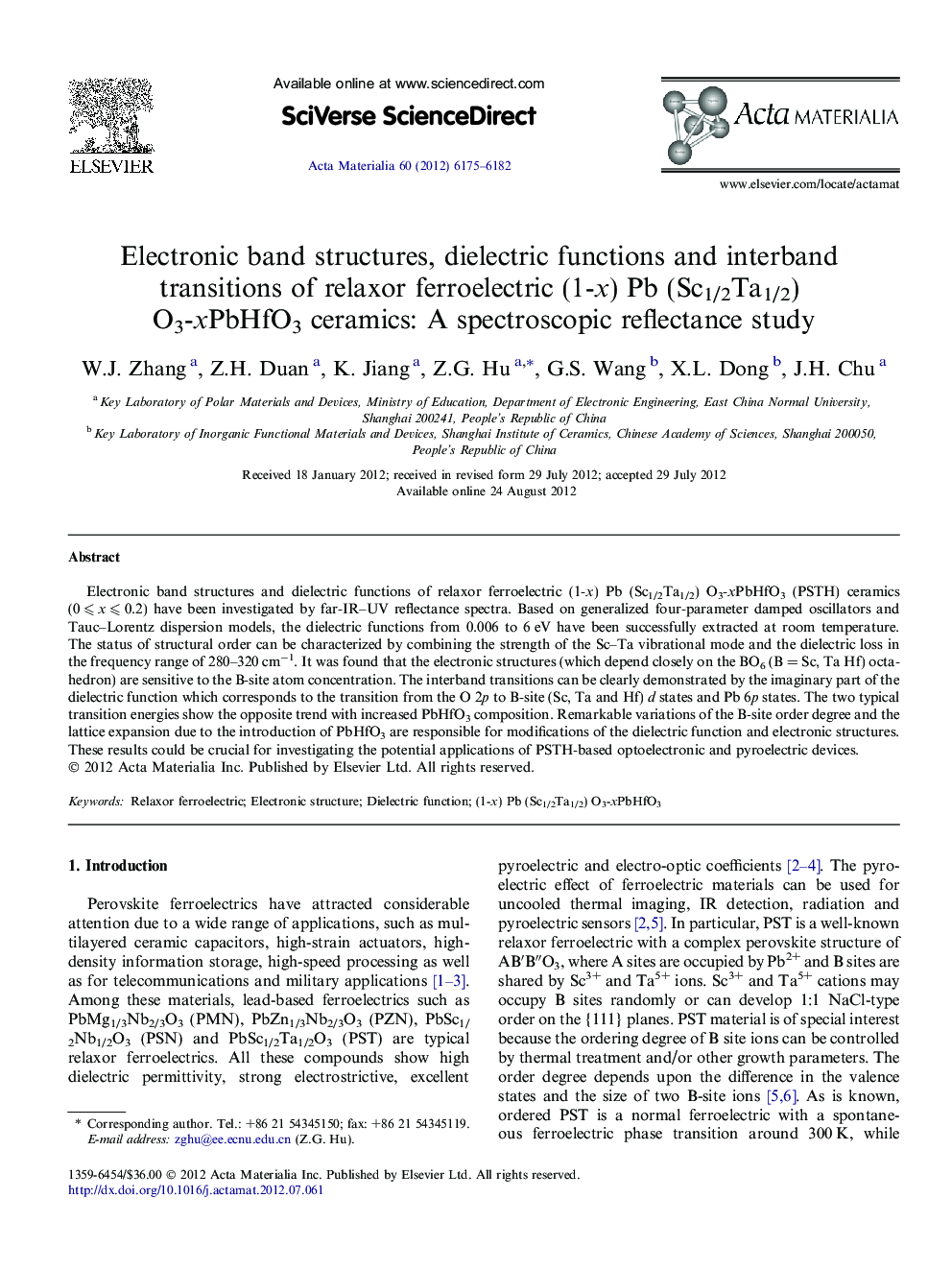 Electronic band structures, dielectric functions and interband transitions of relaxor ferroelectric (1-x) Pb (Sc1/2Ta1/2) O3-xPbHfO3 ceramics: A spectroscopic reflectance study