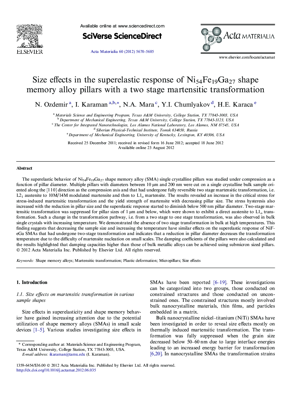 Size effects in the superelastic response of Ni54Fe19Ga27 shape memory alloy pillars with a two stage martensitic transformation