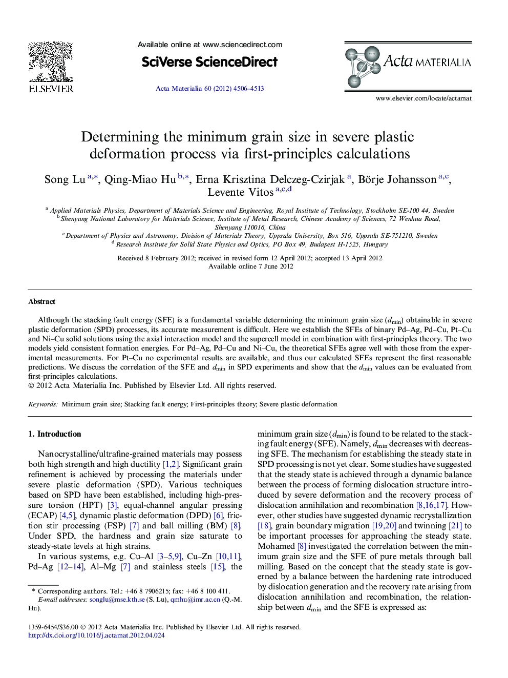 Determining the minimum grain size in severe plastic deformation process via first-principles calculations