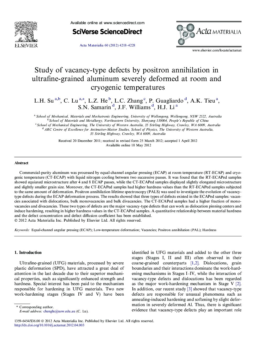 Study of vacancy-type defects by positron annihilation in ultrafine-grained aluminum severely deformed at room and cryogenic temperatures