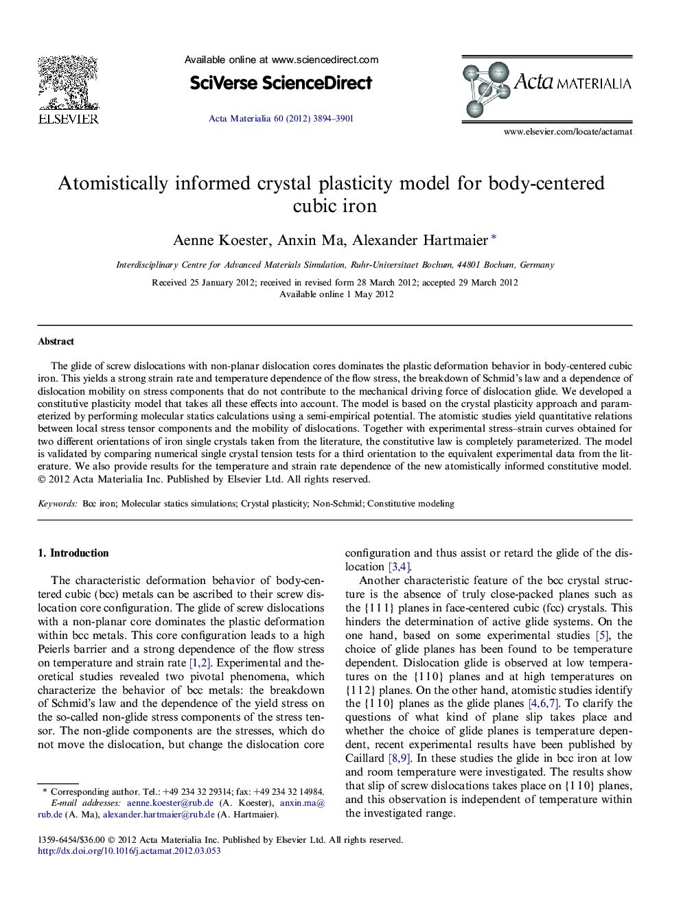 Atomistically informed crystal plasticity model for body-centered cubic iron