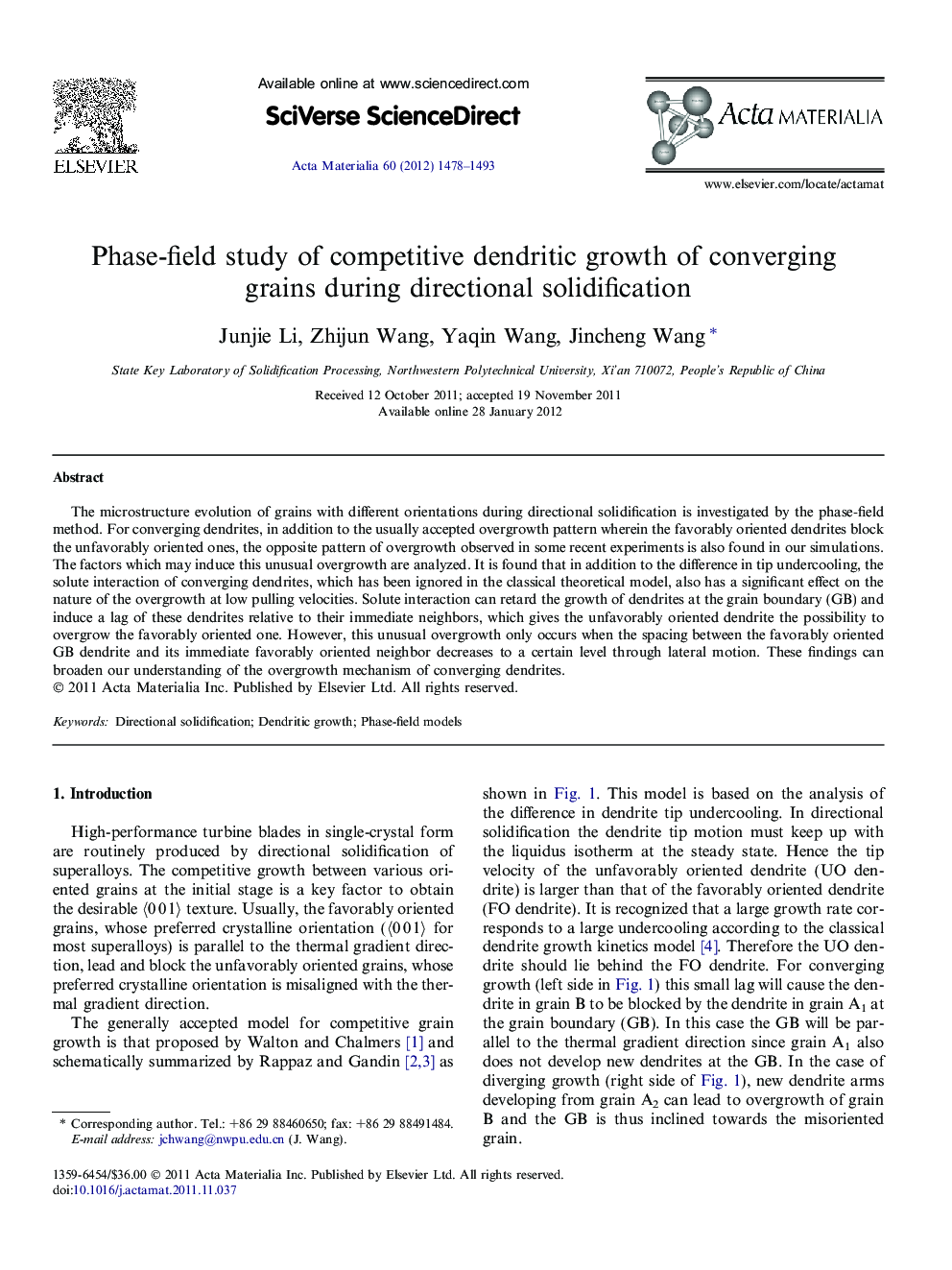 Phase-field study of competitive dendritic growth of converging grains during directional solidification