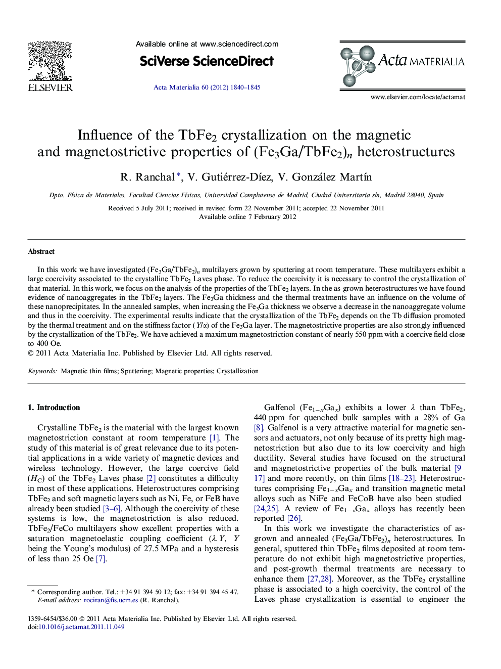 Influence of the TbFe2 crystallization on the magnetic and magnetostrictive properties of (Fe3Ga/TbFe2)n heterostructures