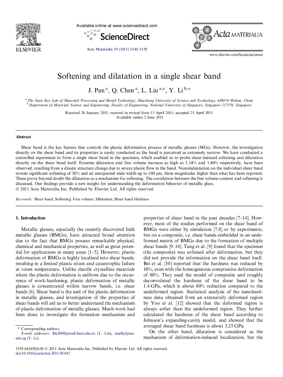 Softening and dilatation in a single shear band