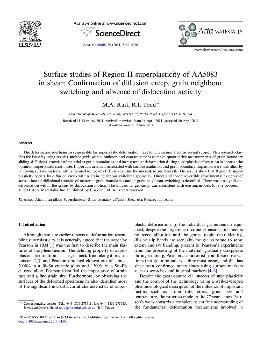 Surface studies of Region II superplasticity of AA5083 in shear: Confirmation of diffusion creep, grain neighbour switching and absence of dislocation activity
