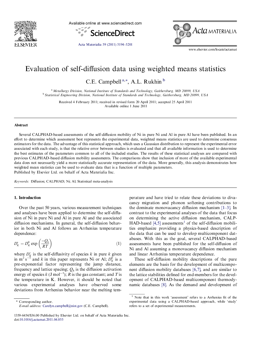 Evaluation of self-diffusion data using weighted means statistics