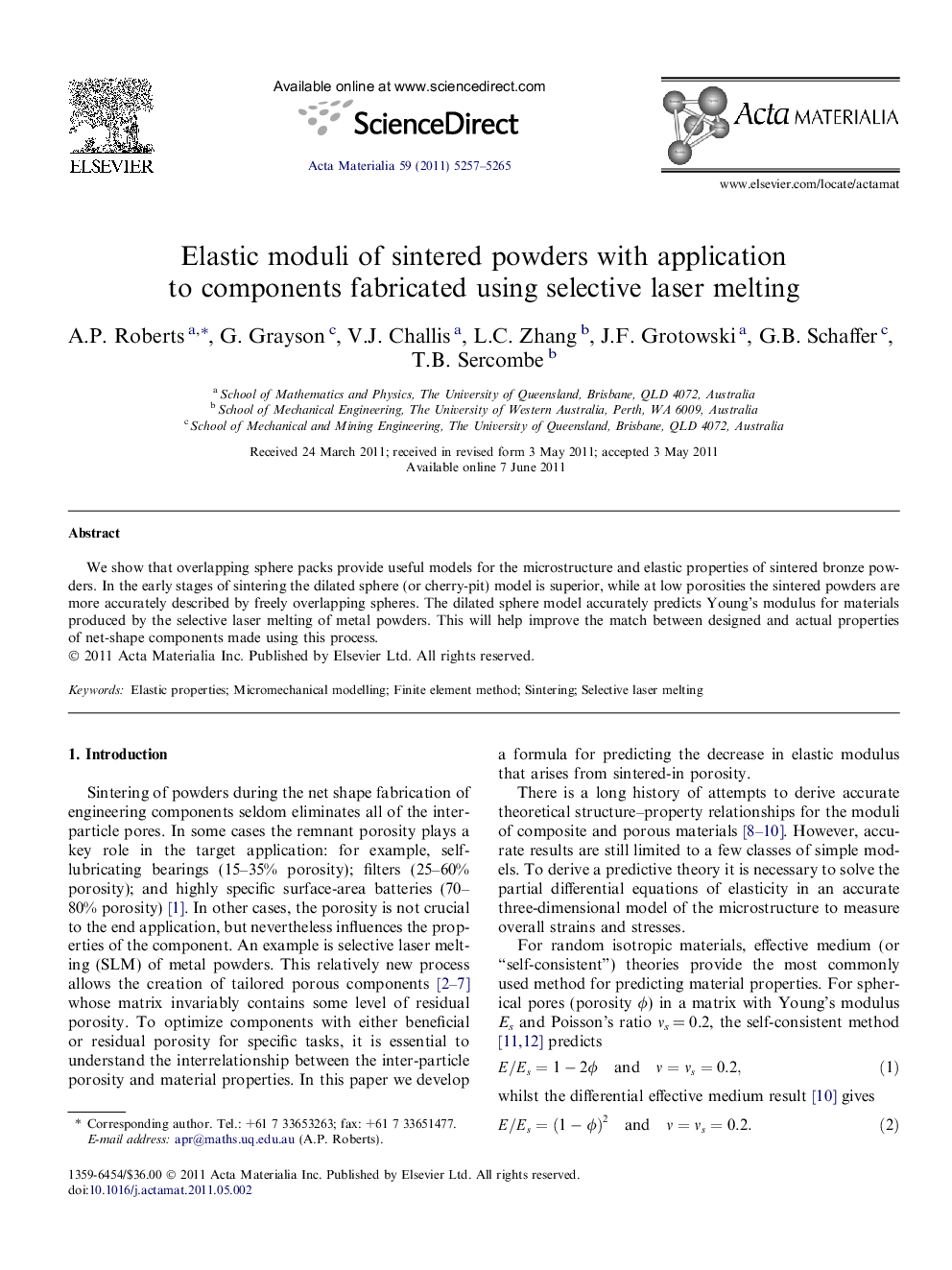 Elastic moduli of sintered powders with application to components fabricated using selective laser melting