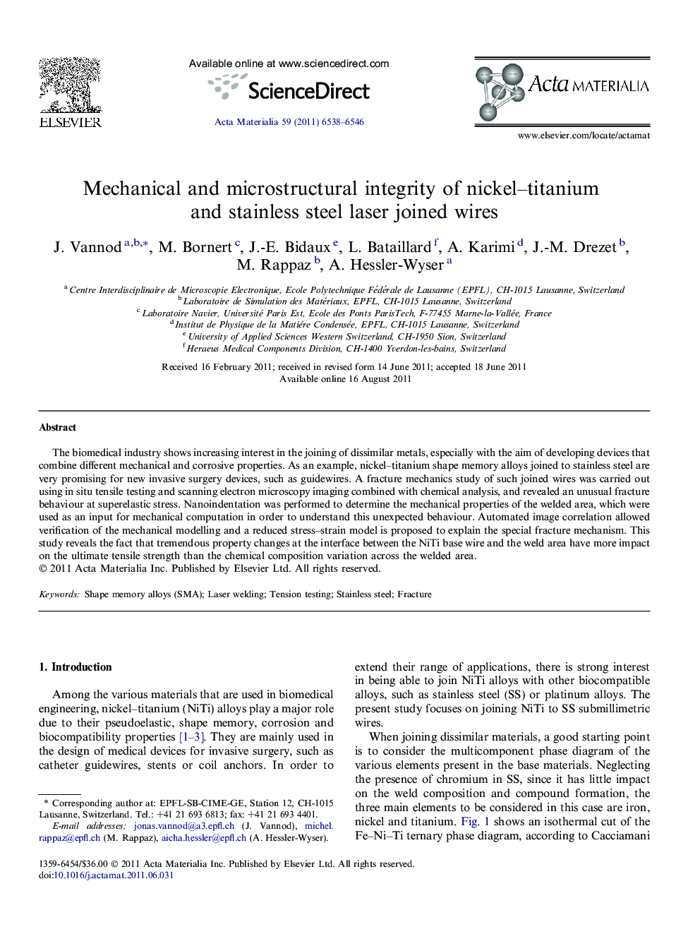 Mechanical and microstructural integrity of nickel–titanium and stainless steel laser joined wires