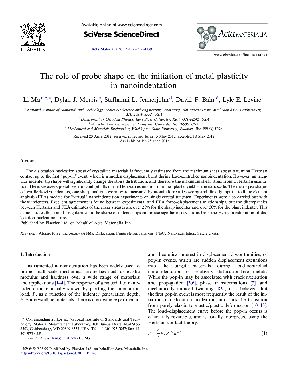 The role of probe shape on the initiation of metal plasticity in nanoindentation