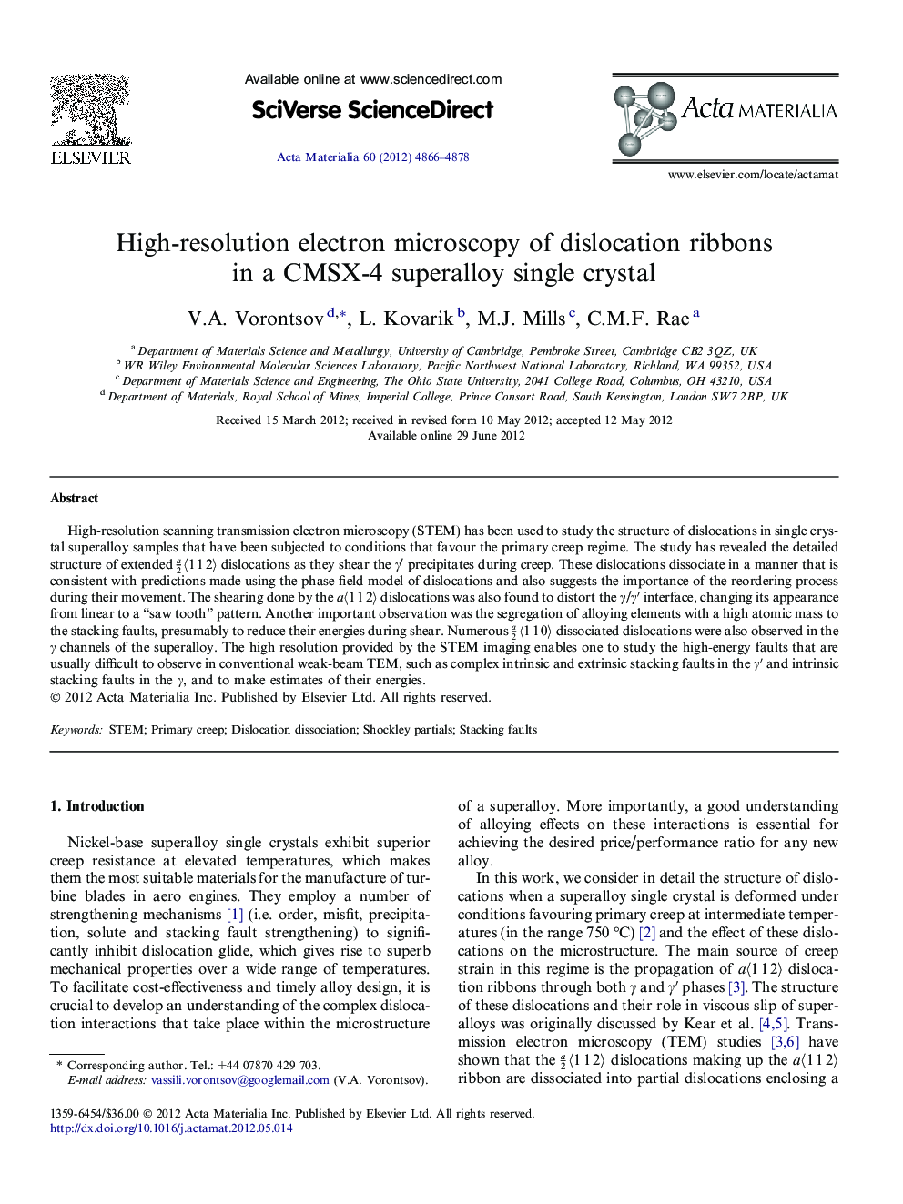 High-resolution electron microscopy of dislocation ribbons in a CMSX-4 superalloy single crystal