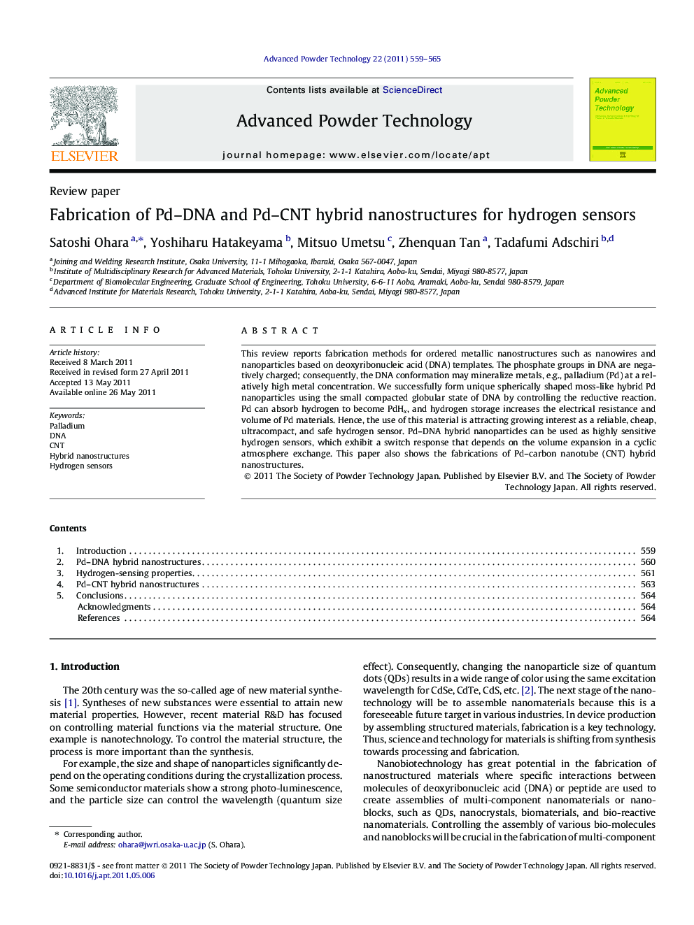 Fabrication of Pd–DNA and Pd–CNT hybrid nanostructures for hydrogen sensors