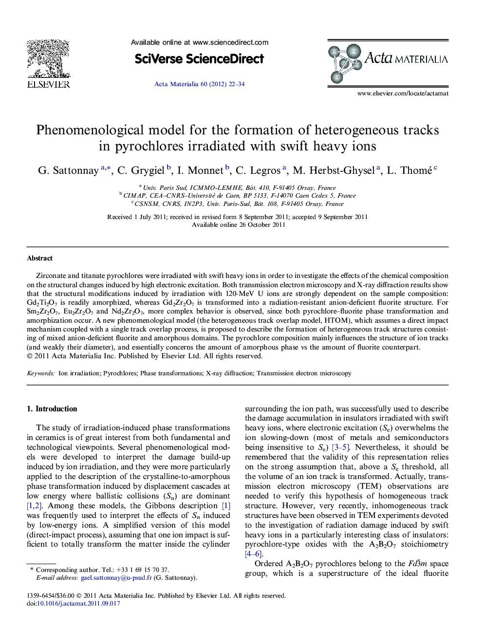Phenomenological model for the formation of heterogeneous tracks in pyrochlores irradiated with swift heavy ions