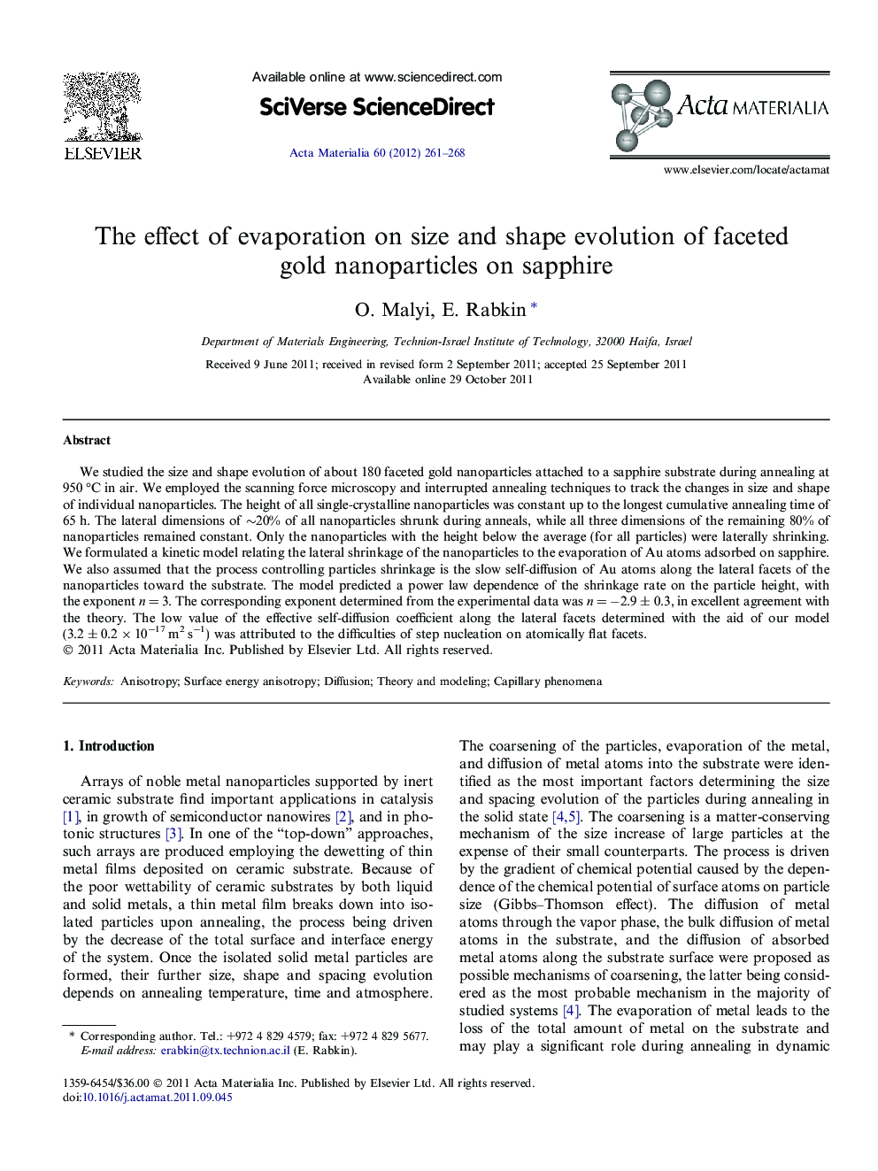 The effect of evaporation on size and shape evolution of faceted gold nanoparticles on sapphire