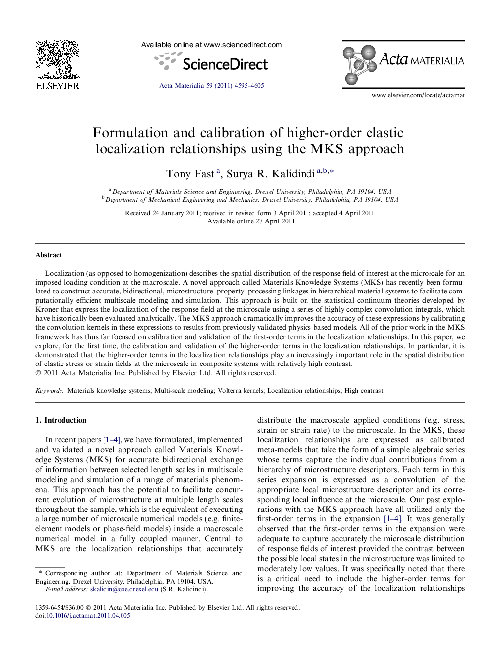 Formulation and calibration of higher-order elastic localization relationships using the MKS approach