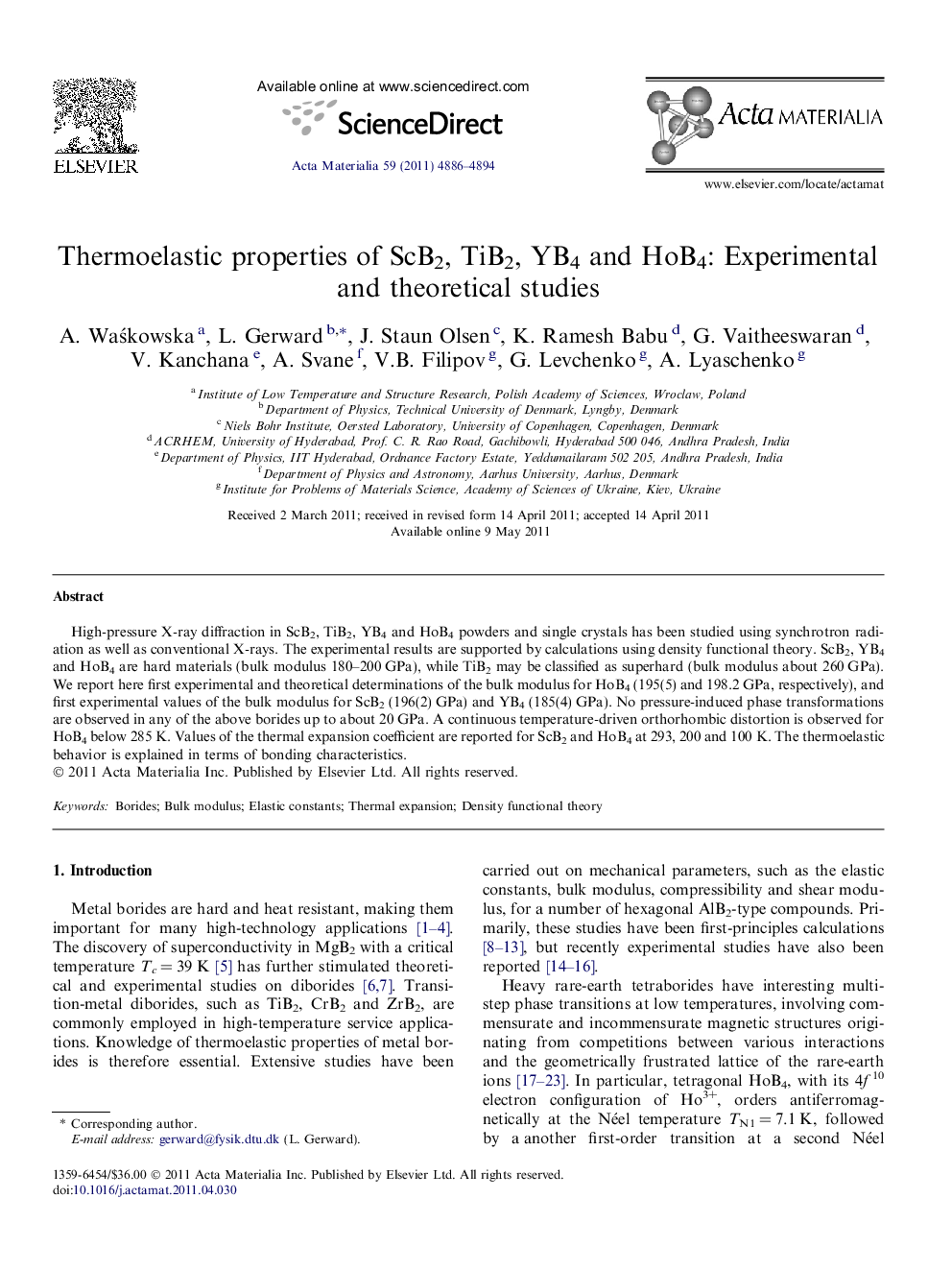 Thermoelastic properties of ScB2, TiB2, YB4 and HoB4: Experimental and theoretical studies