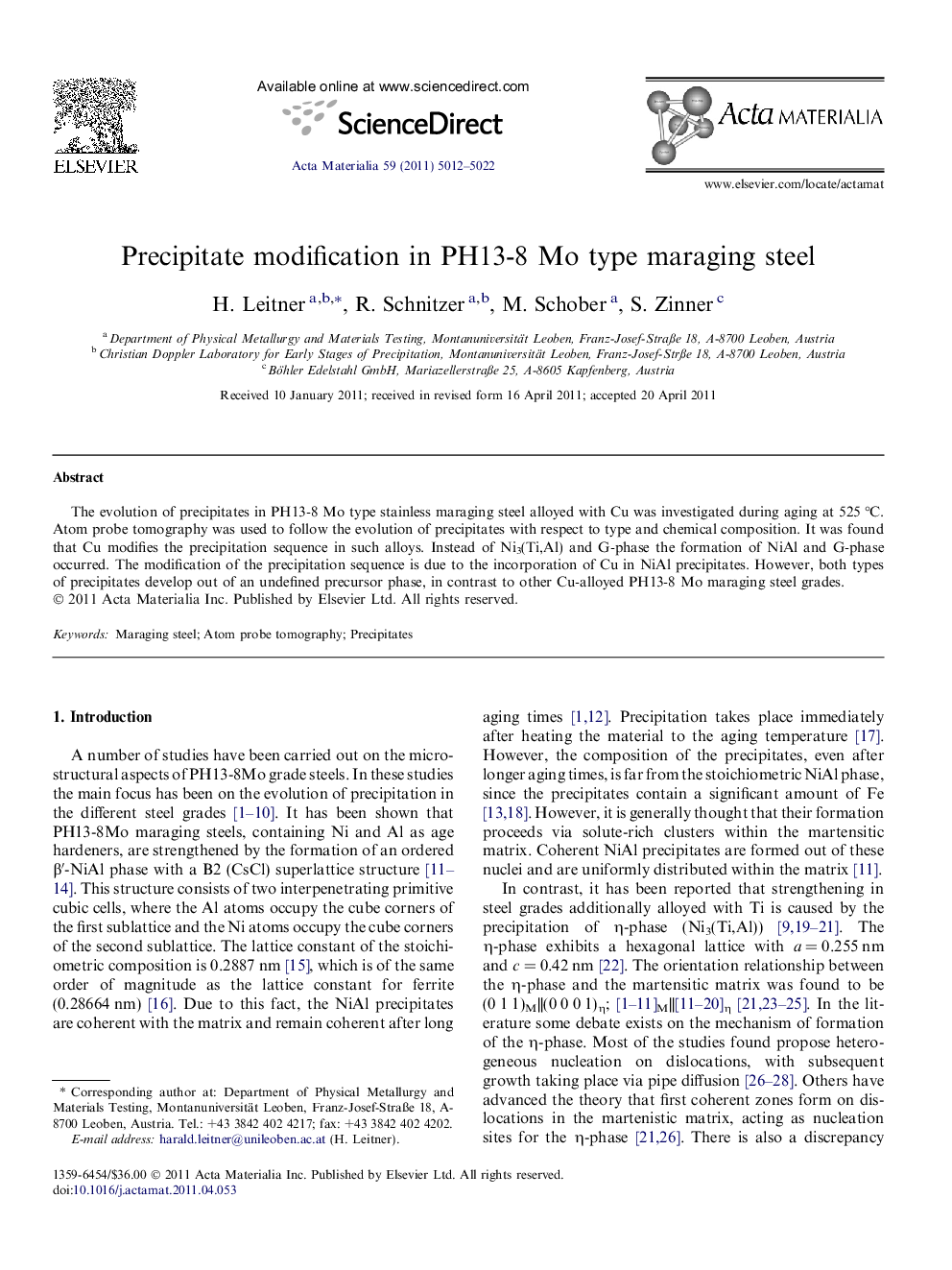 Precipitate modification in PH13-8 Mo type maraging steel