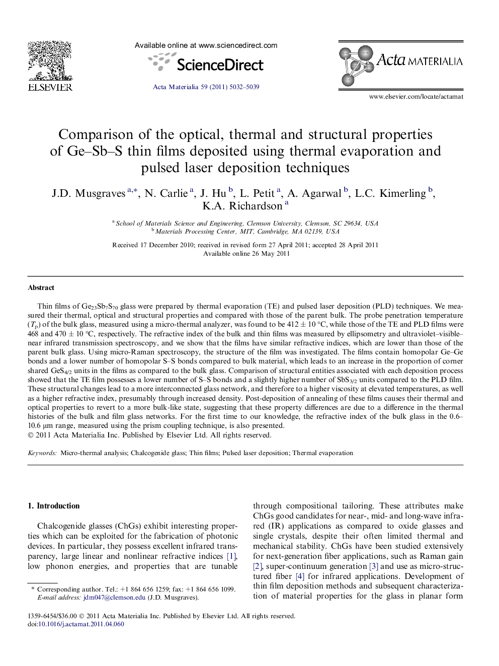 Comparison of the optical, thermal and structural properties of Ge–Sb–S thin films deposited using thermal evaporation and pulsed laser deposition techniques